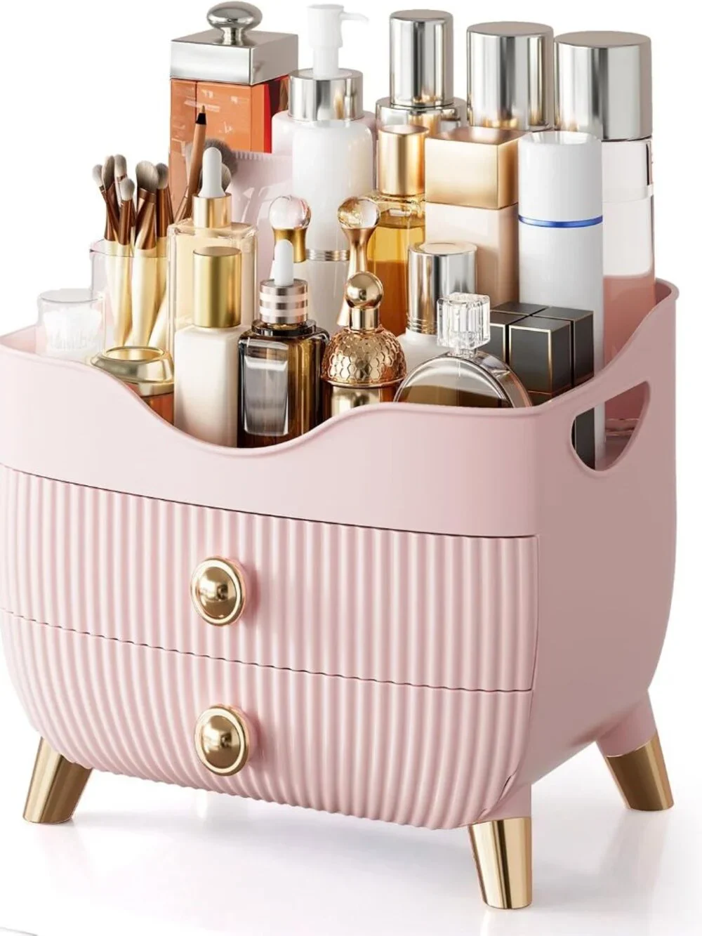 Pink Makeup Organizer with Drawers – Large Cosmetic & Skincare Storage Case